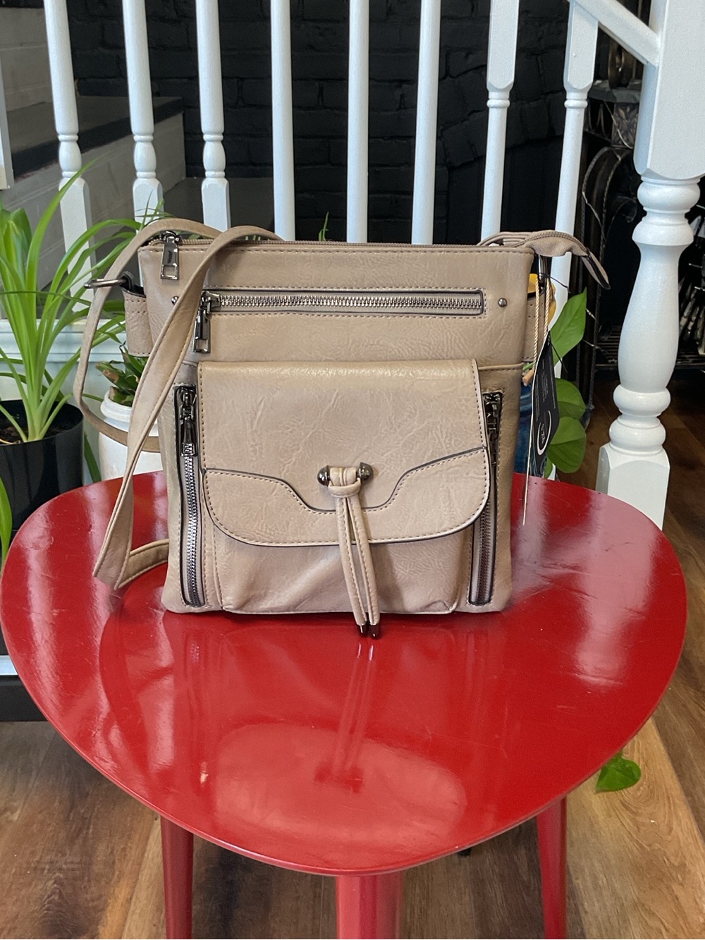 Beige Crossbody Organizer Bag - Casual Everyday Shoulder Purse